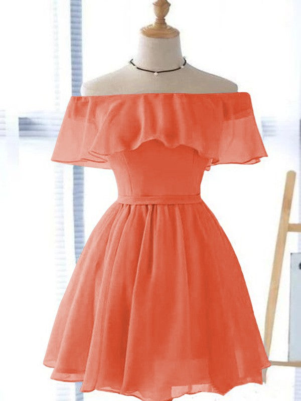 A-Line/Princess Chiffon Ruffles Off-the-Shoulder Sleeveless Short/Mini Homecoming Dress