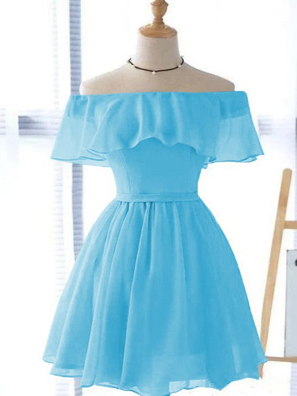 A-Line/Princess Chiffon Ruffles Off-the-Shoulder Sleeveless Short/Mini Homecoming Dress