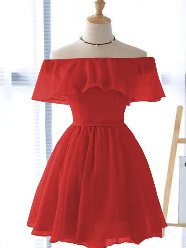 A-Line/Princess Chiffon Ruffles Off-the-Shoulder Sleeveless Short/Mini Homecoming Dress