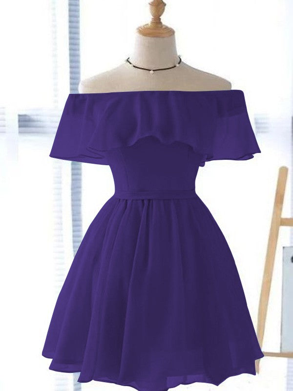 A-Line/Princess Chiffon Ruffles Off-the-Shoulder Sleeveless Short/Mini Homecoming Dress