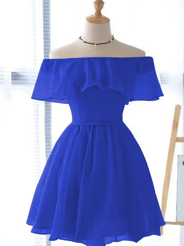 A-Line/Princess Chiffon Ruffles Off-the-Shoulder Sleeveless Short/Mini Homecoming Dress
