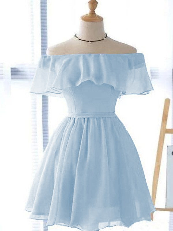 A-Line/Princess Chiffon Ruffles Off-the-Shoulder Sleeveless Short/Mini Homecoming Dress