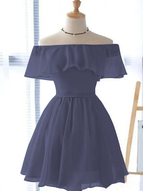 A-Line/Princess Chiffon Ruffles Off-the-Shoulder Sleeveless Short/Mini Homecoming Dress