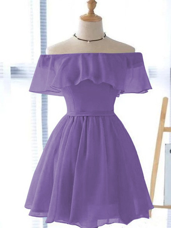 A-Line/Princess Chiffon Ruffles Off-the-Shoulder Sleeveless Short/Mini Homecoming Dress