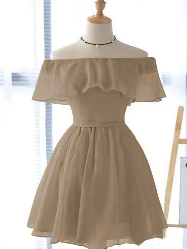 A-Line/Princess Chiffon Ruffles Off-the-Shoulder Sleeveless Short/Mini Homecoming Dress