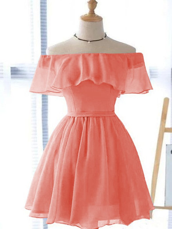 A-Line/Princess Chiffon Ruffles Off-the-Shoulder Sleeveless Short/Mini Homecoming Dress