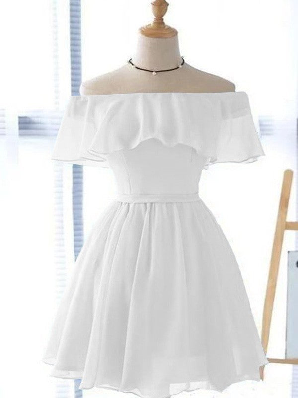 A-Line/Princess Chiffon Ruffles Off-the-Shoulder Sleeveless Short/Mini Homecoming Dress