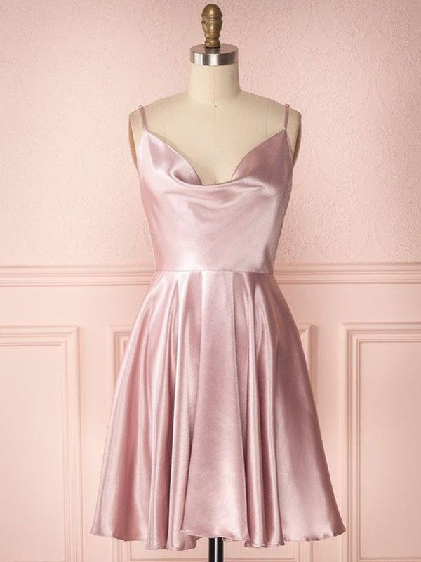 A-Line/Princess Silk like Satin Ruffles Sleeveless Spaghetti Straps Short/Mini Homecoming Dress