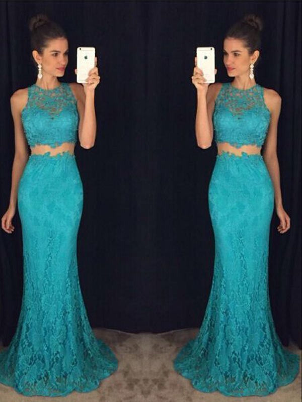 Sheath Lace Scoop Sleeveless Floor-Length With Lace Prom Dress