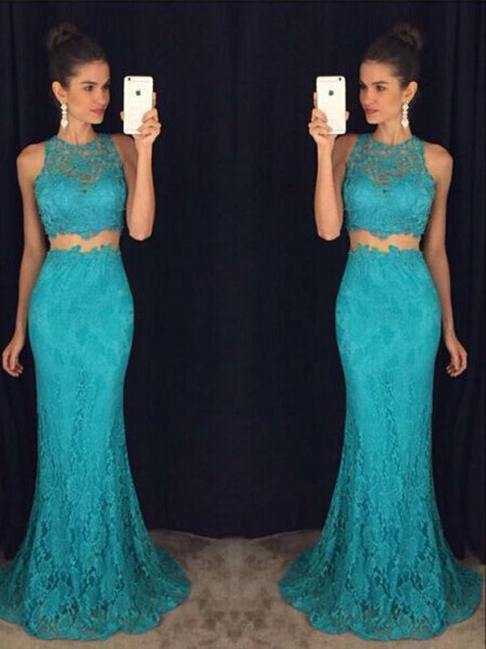 Sheath Lace Scoop Sleeveless Floor-Length With Lace Prom Dress