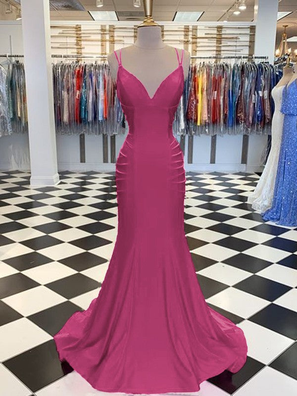 Trumpet/Mermaid Sweep/Brush Train V-neck Sleeveless Spandex Ruched Prom Dress