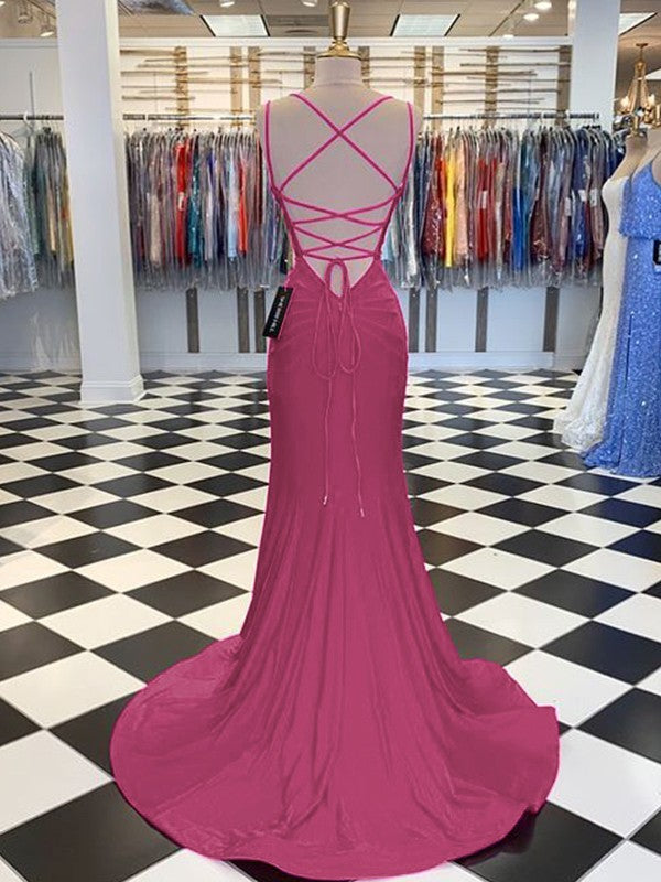 Trumpet/Mermaid Sweep/Brush Train V-neck Sleeveless Spandex Ruched Prom Dress
