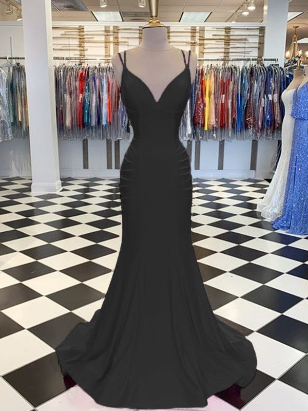 Trumpet/Mermaid Sweep/Brush Train V-neck Sleeveless Spandex Ruched Prom Dress