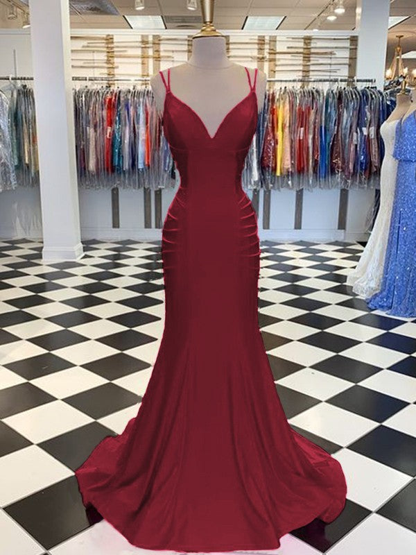 Trumpet/Mermaid Sweep/Brush Train V-neck Sleeveless Spandex Ruched Prom Dress