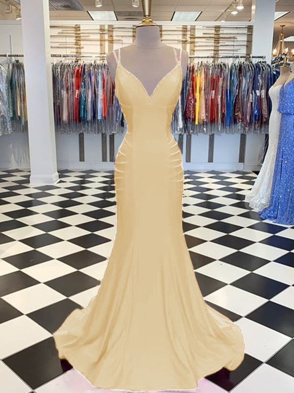 Trumpet/Mermaid Sweep/Brush Train V-neck Sleeveless Spandex Ruched Prom Dress