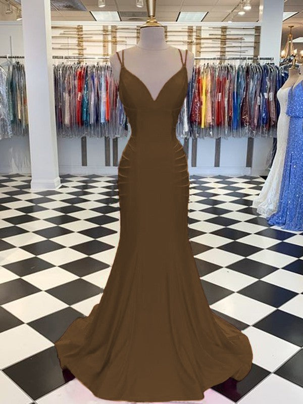 Trumpet/Mermaid Sweep/Brush Train V-neck Sleeveless Spandex Ruched Prom Dress