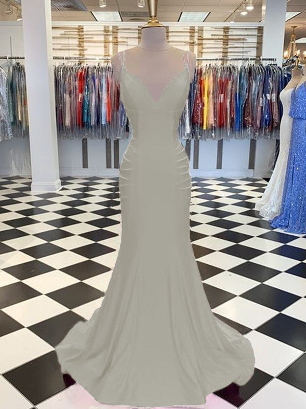 Trumpet/Mermaid Sweep/Brush Train V-neck Sleeveless Spandex Ruched Prom Dress