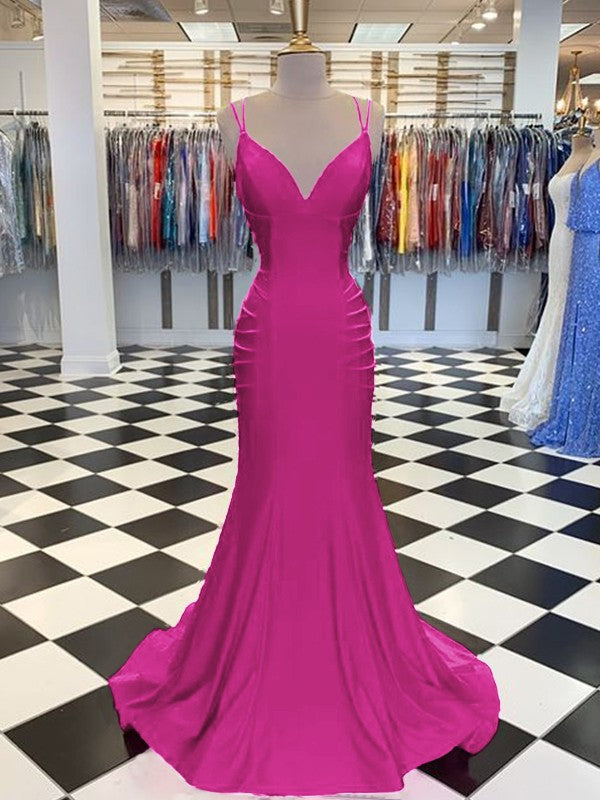 Trumpet/Mermaid Sweep/Brush Train V-neck Sleeveless Spandex Ruched Prom Dress