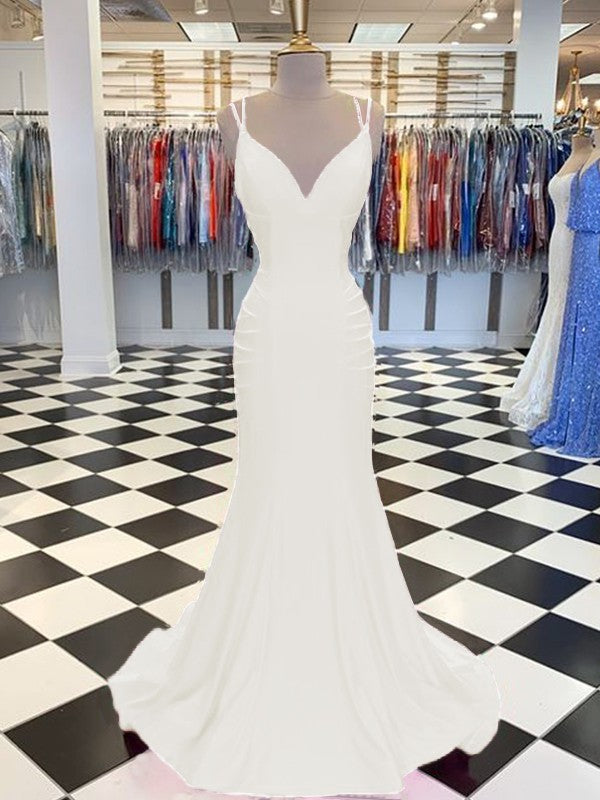 Trumpet/Mermaid Sweep/Brush Train V-neck Sleeveless Spandex Ruched Prom Dress
