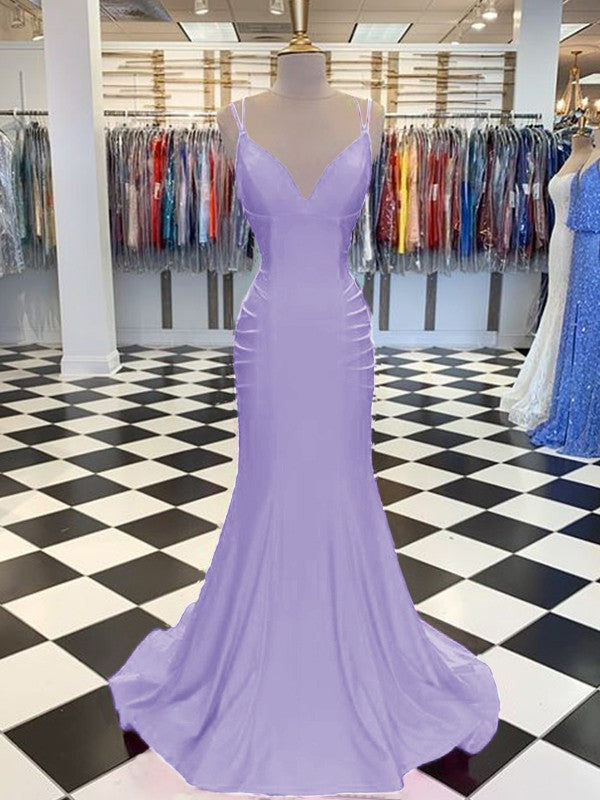 Trumpet/Mermaid Sweep/Brush Train V-neck Sleeveless Spandex Ruched Prom Dress