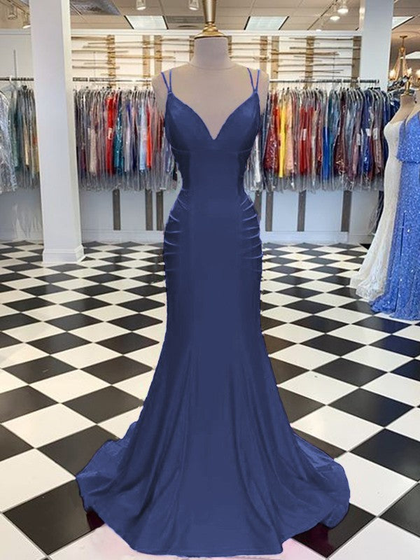 Trumpet/Mermaid Sweep/Brush Train V-neck Sleeveless Spandex Ruched Prom Dress
