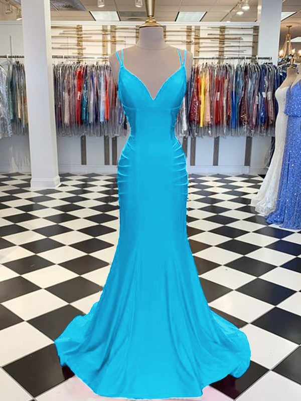 Trumpet/Mermaid Sweep/Brush Train V-neck Sleeveless Spandex Ruched Prom Dress