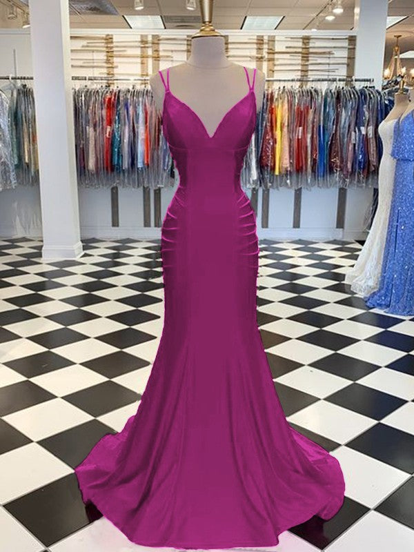 Trumpet/Mermaid Sweep/Brush Train V-neck Sleeveless Spandex Ruched Prom Dress