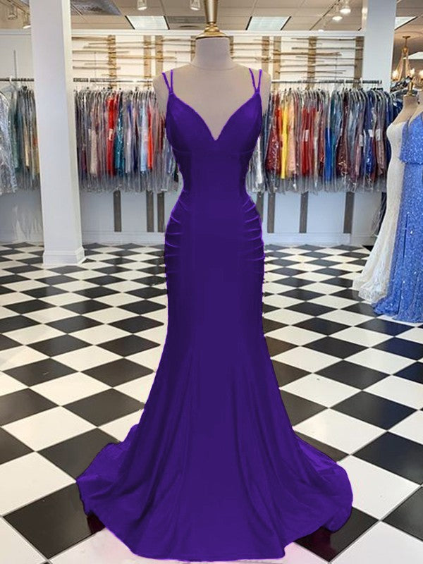 Trumpet/Mermaid Sweep/Brush Train V-neck Sleeveless Spandex Ruched Prom Dress