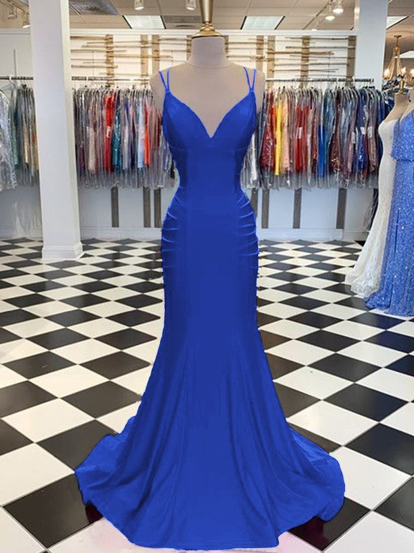 Trumpet/Mermaid Sweep/Brush Train V-neck Sleeveless Spandex Ruched Prom Dress