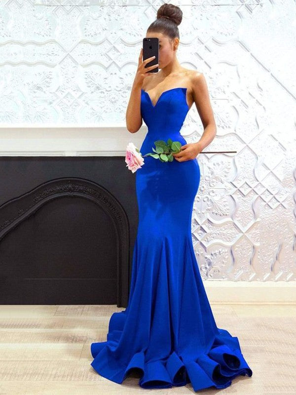 Trumpet/Mermaid Stretch Crepe Sweetheart Ruffles Sleeveless Sweep/Brush Train Prom Dress