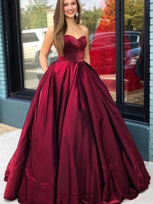 Ball Gown Sleeveless Satin Sweetheart Ruffles Floor-Length Prom Dress