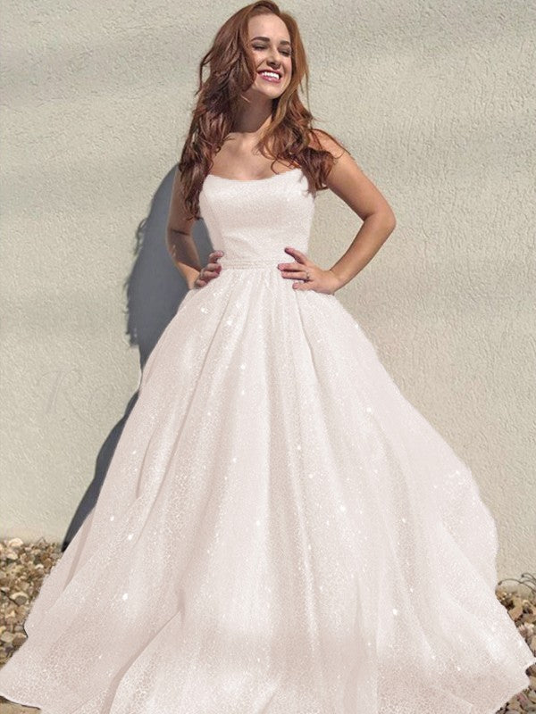 A-Line/Princess Square Tulle Sleeveless Ruffles Floor-Length Prom Dress