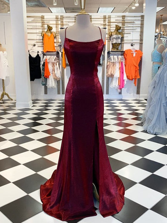 Fancy Burgundy A-Line Velvet Ruffles Spaghetti Straps Sleeveless Sweep/Brush Train Prom Dress