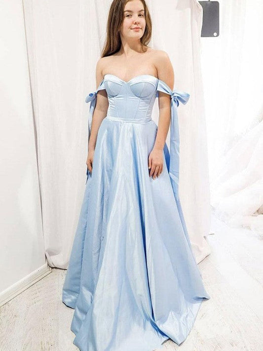 Lovely Blue A-Line Satin Ruffles Sweetheart Sleeveless Sweep/Brush Train Prom Dress