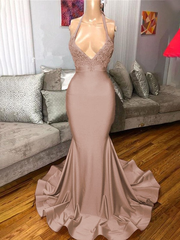 Gorgeous Pink Mermaid Charmeuse Ruffles V-neck Sleeveless Sweep/Brush Train Prom Dress