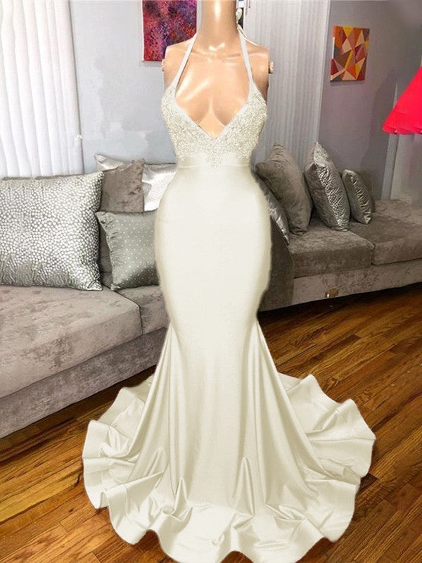 Gorgeous Pink Mermaid Charmeuse Ruffles V-neck Sleeveless Sweep/Brush Train Prom Dress