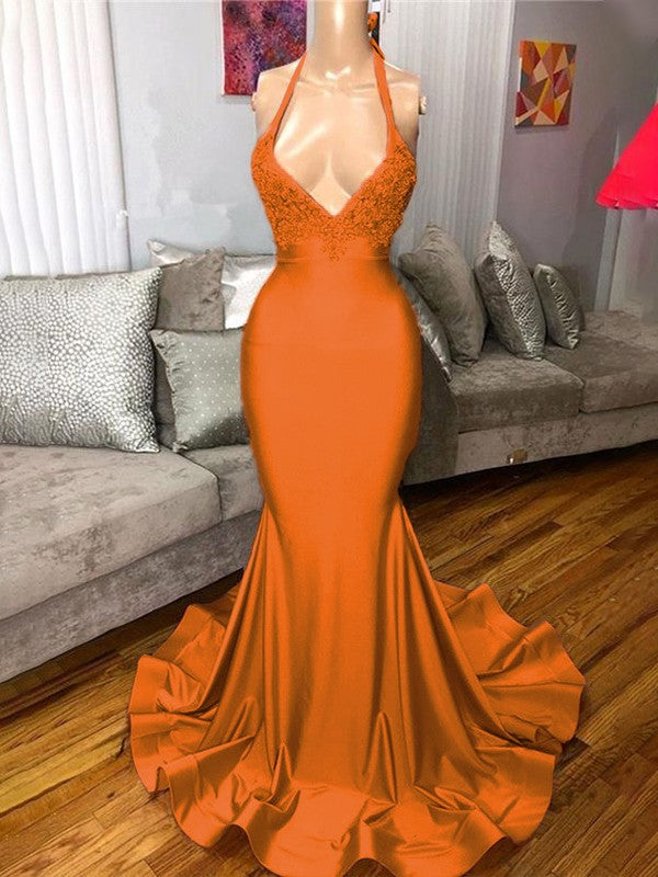 Gorgeous Pink Mermaid Charmeuse Ruffles V-neck Sleeveless Sweep/Brush Train Prom Dress