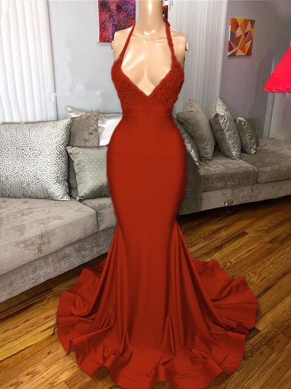 Gorgeous Pink Mermaid Charmeuse Ruffles V-neck Sleeveless Sweep/Brush Train Prom Dress