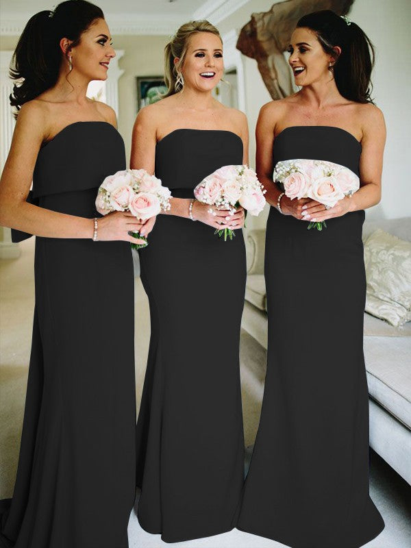 Sheath/Column Stretch Crepe Ruffles Strapless Sleeveless Sweep/Brush Train Bridesmaid Dresses