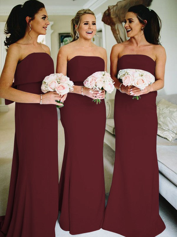 Sheath/Column Stretch Crepe Ruffles Strapless Sleeveless Sweep/Brush Train Bridesmaid Dresses