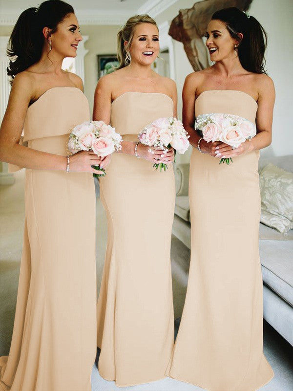 Sheath/Column Stretch Crepe Ruffles Strapless Sleeveless Sweep/Brush Train Bridesmaid Dresses