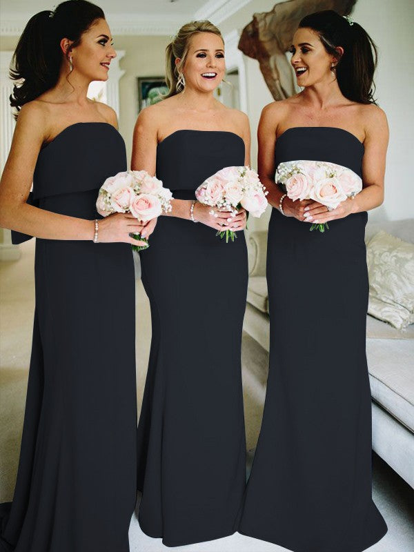 Sheath/Column Stretch Crepe Ruffles Strapless Sleeveless Sweep/Brush Train Bridesmaid Dresses