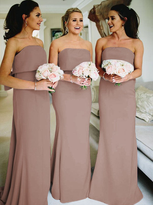 Sheath/Column Stretch Crepe Ruffles Strapless Sleeveless Sweep/Brush Train Bridesmaid Dresses