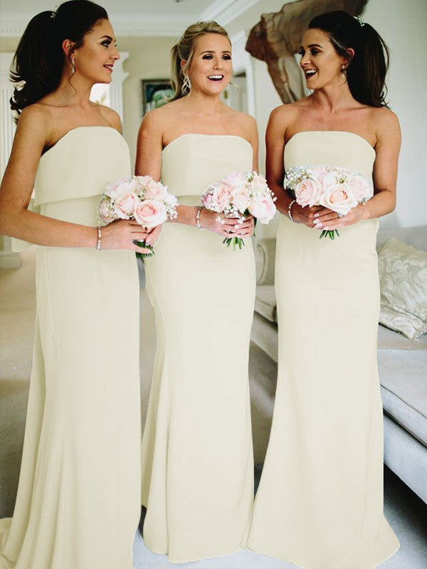 Sheath/Column Stretch Crepe Ruffles Strapless Sleeveless Sweep/Brush Train Bridesmaid Dresses