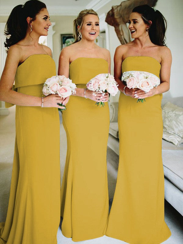 Sheath/Column Stretch Crepe Ruffles Strapless Sleeveless Sweep/Brush Train Bridesmaid Dresses