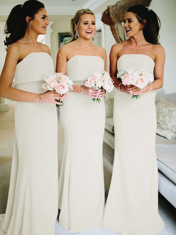 Sheath/Column Stretch Crepe Ruffles Strapless Sleeveless Sweep/Brush Train Bridesmaid Dresses