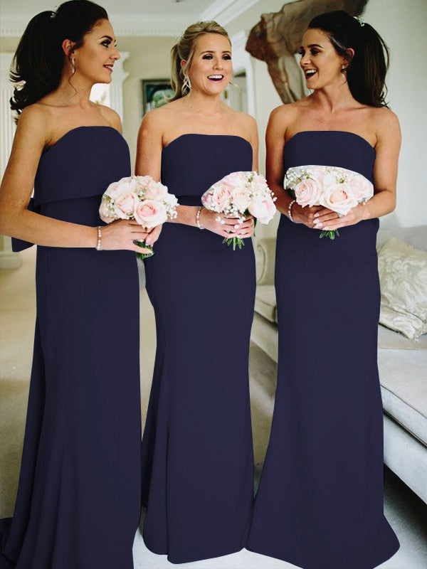 Sheath/Column Stretch Crepe Ruffles Strapless Sleeveless Sweep/Brush Train Bridesmaid Dresses