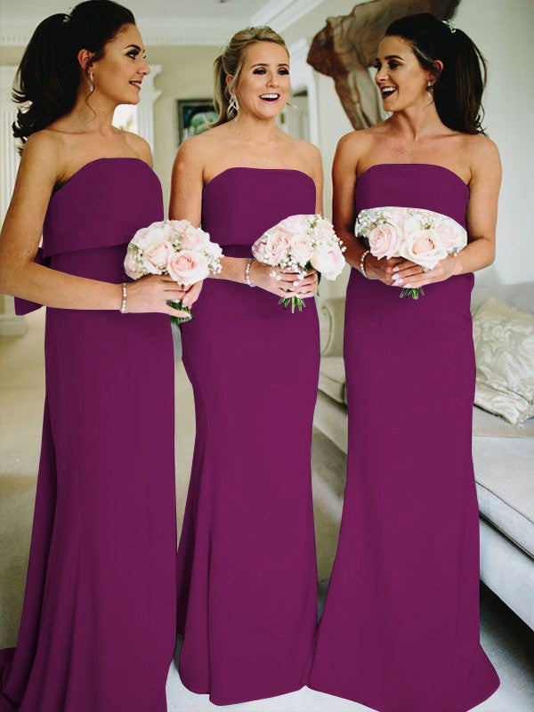 Sheath/Column Stretch Crepe Ruffles Strapless Sleeveless Sweep/Brush Train Bridesmaid Dresses