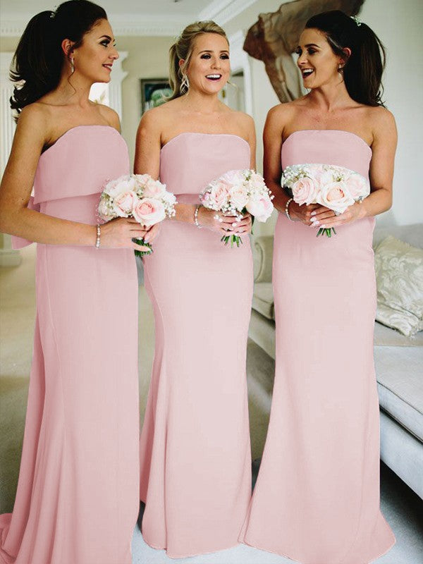 Sheath/Column Stretch Crepe Ruffles Strapless Sleeveless Sweep/Brush Train Bridesmaid Dresses
