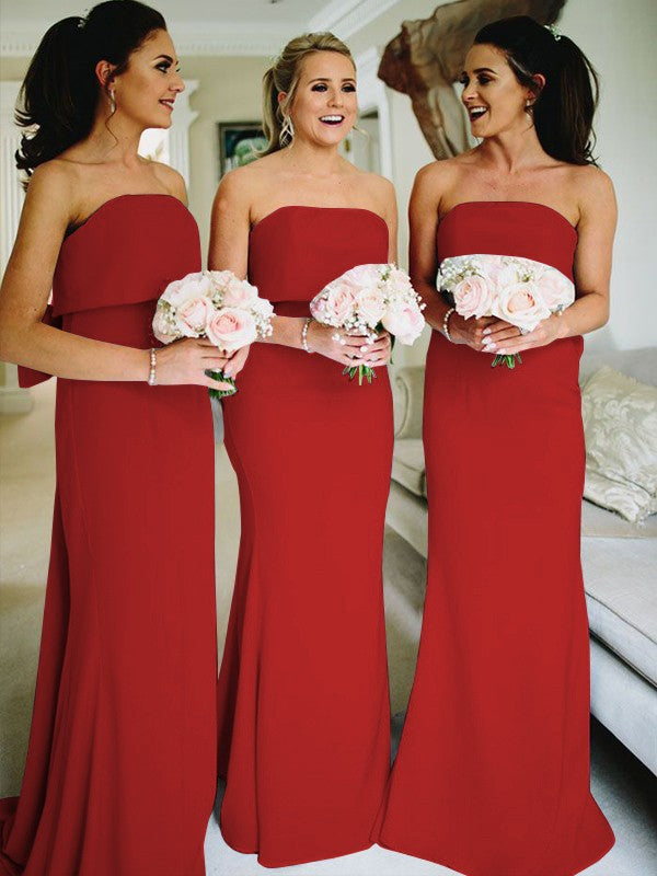 Sheath/Column Stretch Crepe Ruffles Strapless Sleeveless Sweep/Brush Train Bridesmaid Dresses